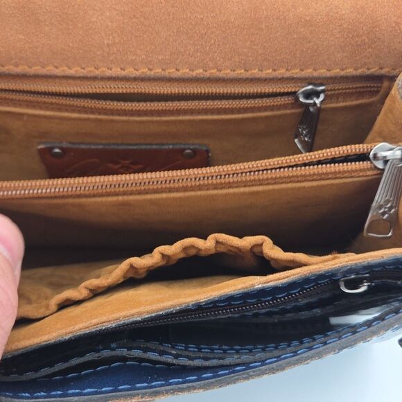 Patricia Nash Apricale Crossbody Safflower Blue Mediterranean Tooled EUC - Picture 10 of 13